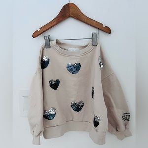 Zara Kids Sweater Beige with Sequined Hearts